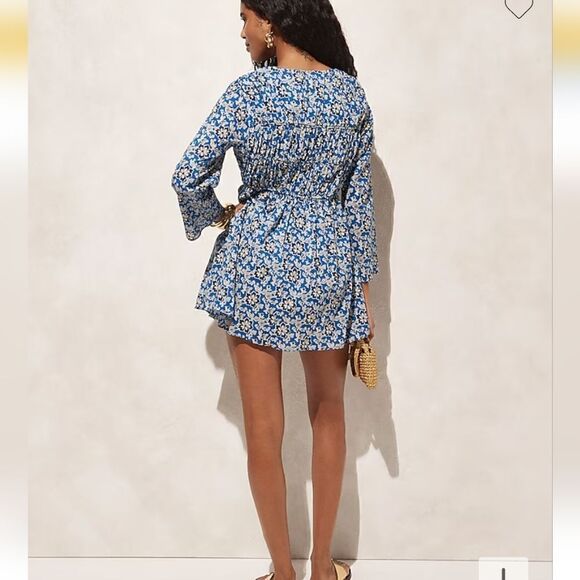 J Crew Tiered Tie Front Beach Dress in Colbalt Floral Cotton Voile XSMALL NWT - Picture 3 of 9